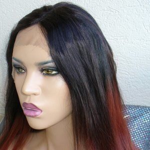 Lace front synthetic firey ombre auburn black wig